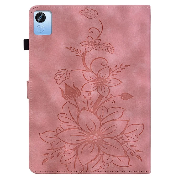 Für Realme Pad X-Hülle Lily Flower Imprint Leder stoßfeste Tablet-Hülle mit Kartenfach - Pink