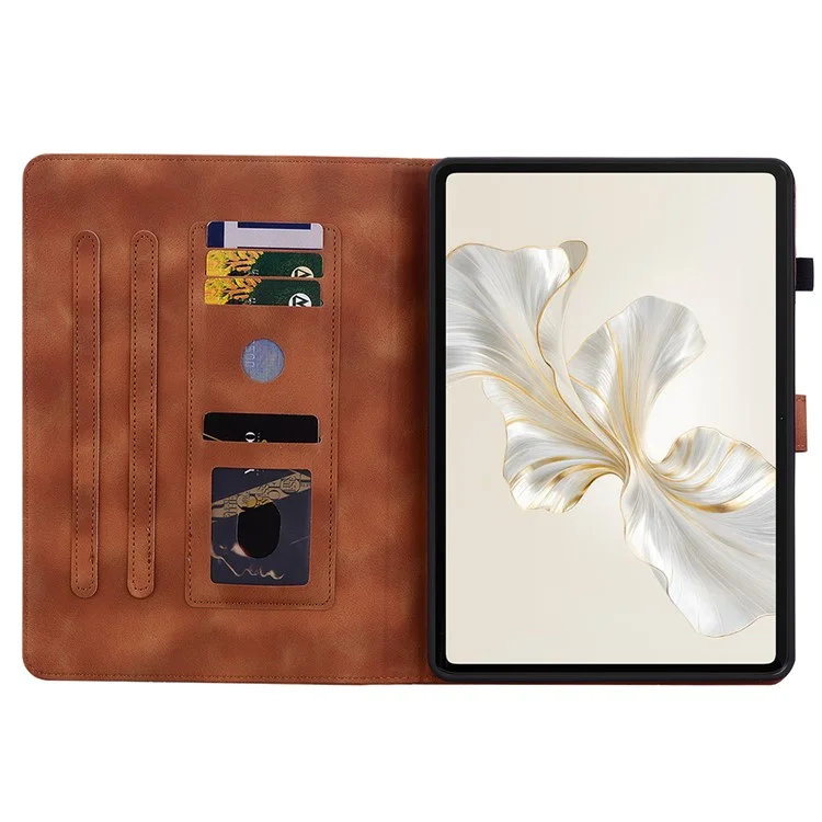 For Honor Pad 9 Case with Card Slots Lily Flower Imprint Leather Stand Tablet Cover - Brown