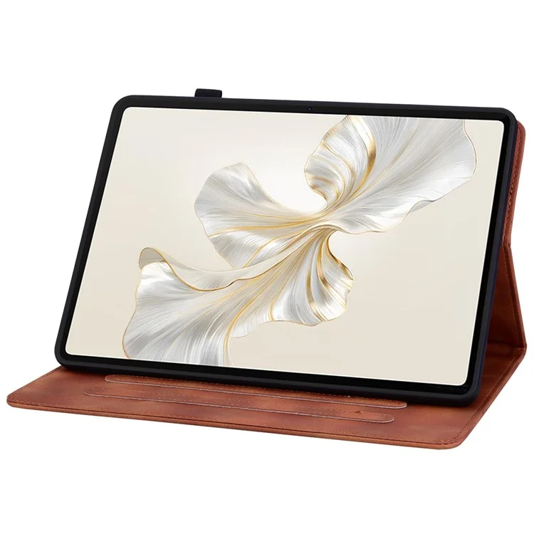 For Honor Pad 9 Case with Card Slots Lily Flower Imprint Leather Stand Tablet Cover - Brown