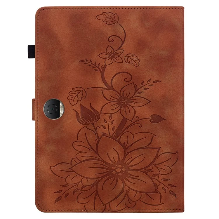 For Honor Pad 9 Case with Card Slots Lily Flower Imprint Leather Stand Tablet Cover - Brown
