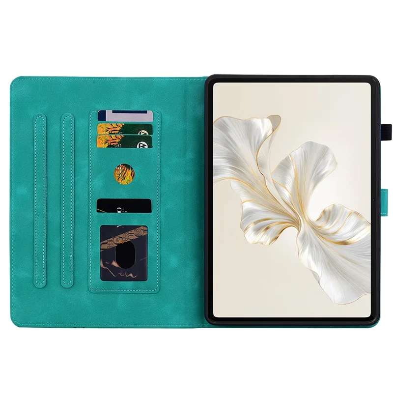 For Honor Pad 9 Case with Card Slots Lily Flower Imprint Leather Stand Tablet Cover - Green