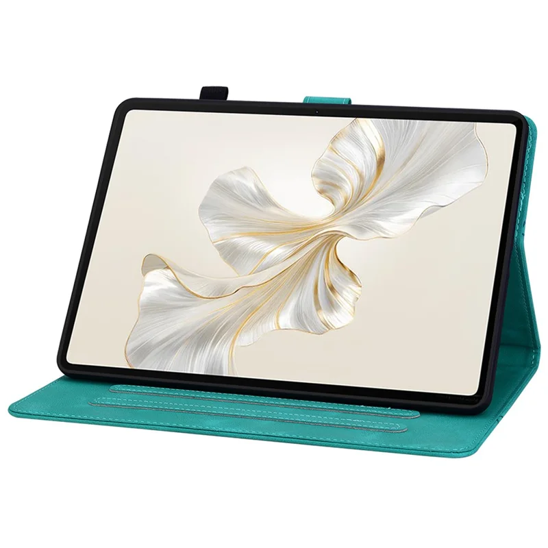 For Honor Pad 9 Case with Card Slots Lily Flower Imprint Leather Stand Tablet Cover - Green