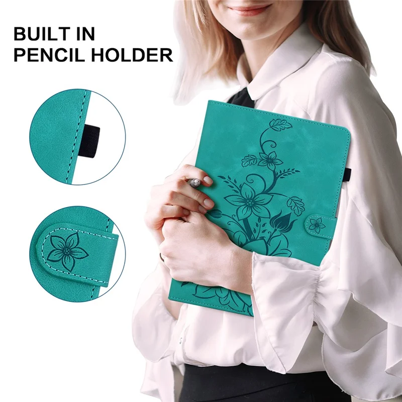 For Honor Pad 9 Case with Card Slots Lily Flower Imprint Leather Stand Tablet Cover - Green