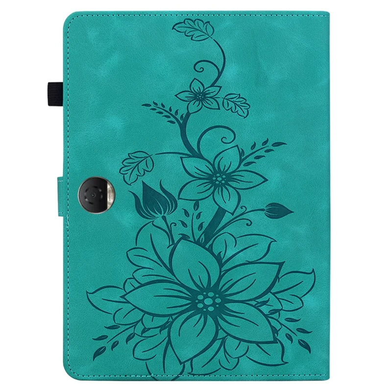 For Honor Pad 9 Case with Card Slots Lily Flower Imprint Leather Stand Tablet Cover - Green