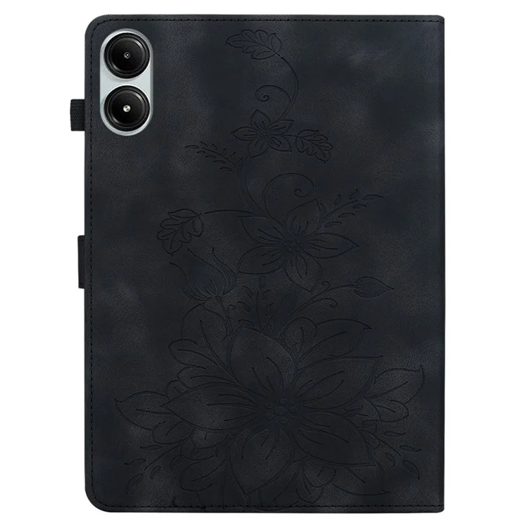 For Xiaomi Redmi Pad Pro / Redmi Pad Pro 5G / Poco Pad Shockproof Case Lily Flower Imprint Leather Tablet Cover - Black
