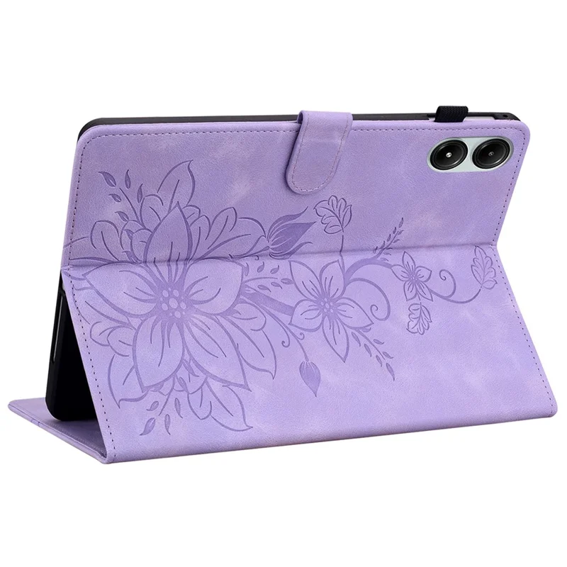For Xiaomi Redmi Pad Pro / Redmi Pad Pro 5G / Poco Pad Shockproof Case Lily Flower Imprint Leather Tablet Cover - Purple