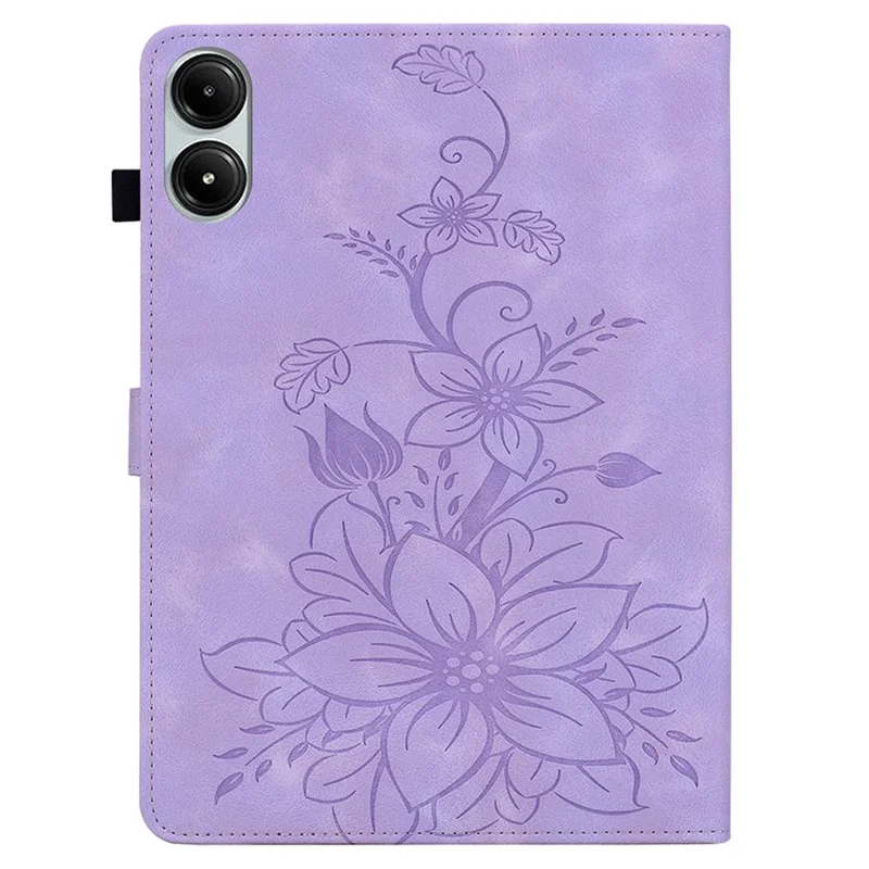 For Xiaomi Redmi Pad Pro / Redmi Pad Pro 5G / Poco Pad Shockproof Case Lily Flower Imprint Leather Tablet Cover - Purple