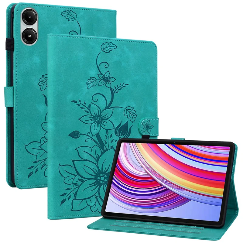 For Xiaomi Redmi Pad Pro / Redmi Pad Pro 5G / Poco Pad Shockproof Case Lily Flower Imprint Leather Tablet Cover - Green
