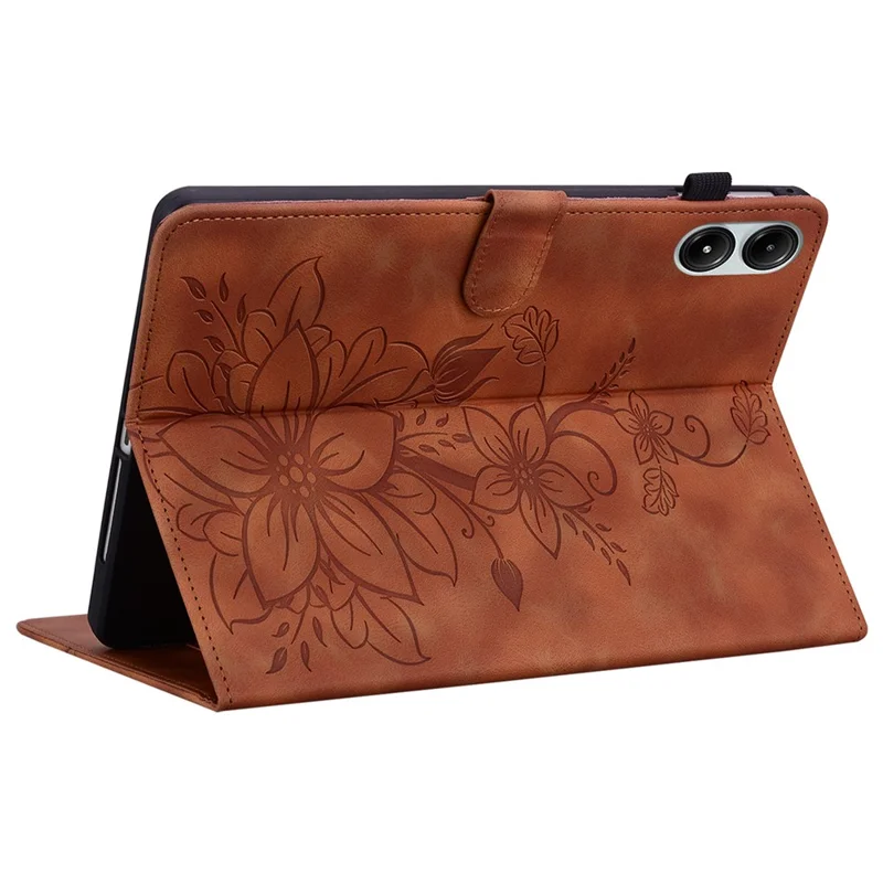 For Xiaomi Redmi Pad Pro / Redmi Pad Pro 5G / Poco Pad Shockproof Case Lily Flower Imprint Leather Tablet Cover - Brown