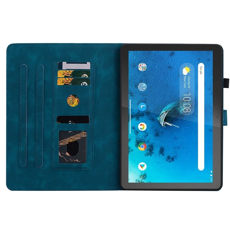 Per Lenovo Tab M10 TB-X605F Custodia Tablet in Pelle Motivo Giglio Fiore con Slot per Schede - Blu
