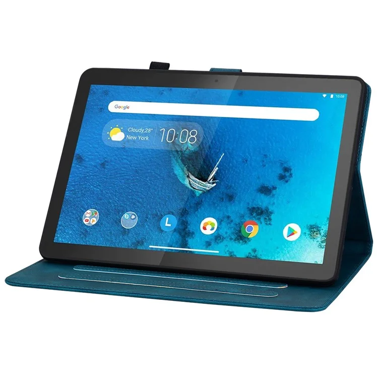 Per Lenovo Tab M10 TB-X605F Custodia Tablet in Pelle Motivo Giglio Fiore con Slot per Schede - Blu