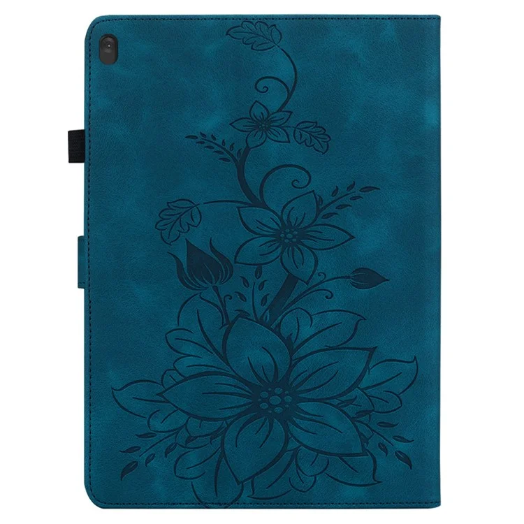 Per Lenovo Tab M10 TB-X605F Custodia Tablet in Pelle Motivo Giglio Fiore con Slot per Schede - Blu