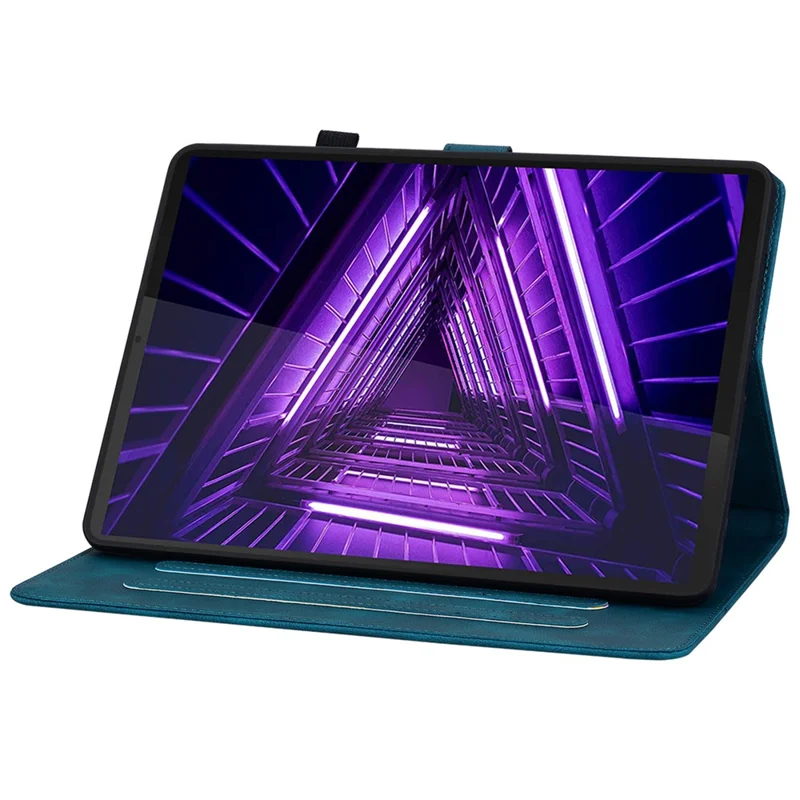 For Lenovo Tab M10 Plus TB-X606F / TB-X606X Case PU Leather Lily Flower Pattern Stand Tablet Cover - Blue