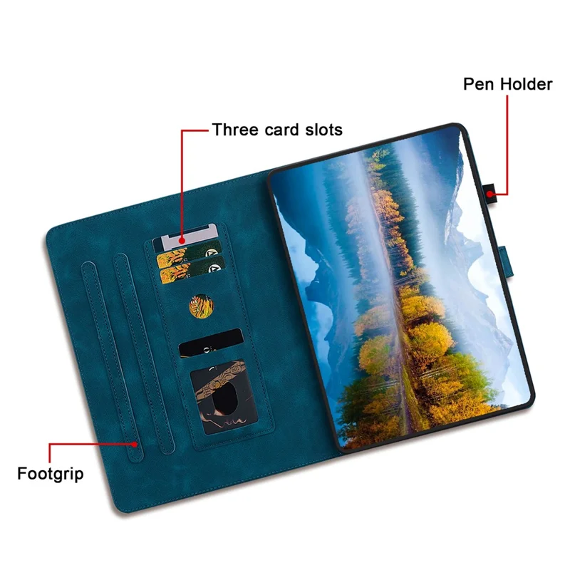 For Lenovo Tab M10 Plus TB-X606F / TB-X606X Case PU Leather Lily Flower Pattern Stand Tablet Cover - Blue
