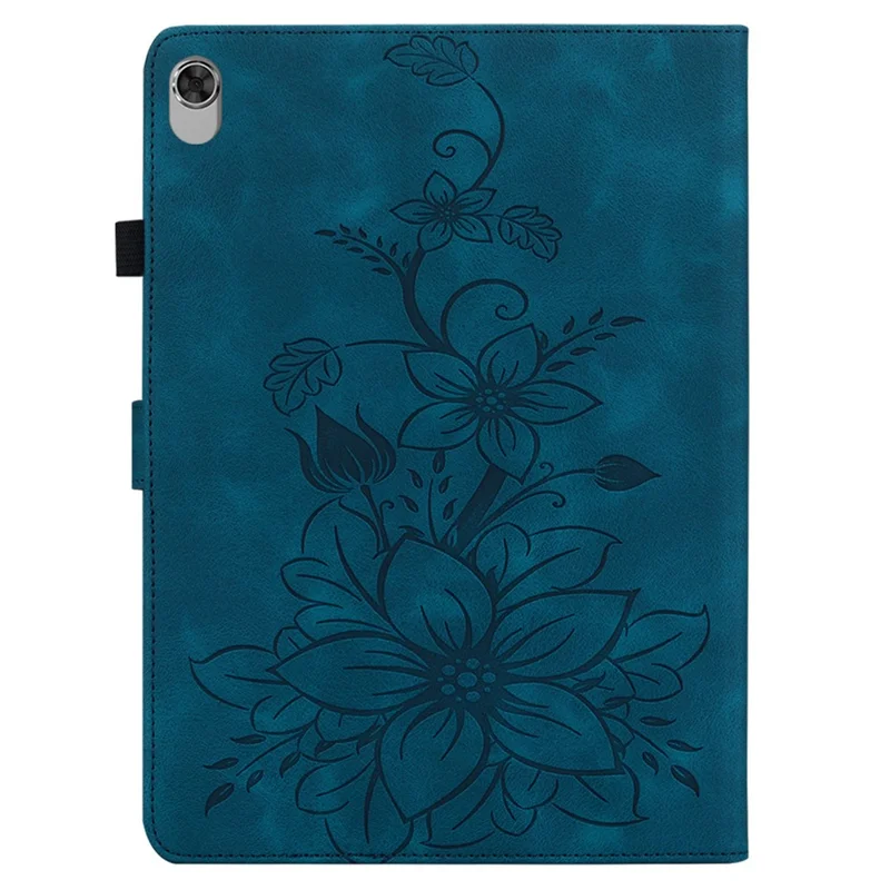 For Lenovo Tab M10 Plus TB-X606F / TB-X606X Case PU Leather Lily Flower Pattern Stand Tablet Cover - Blue