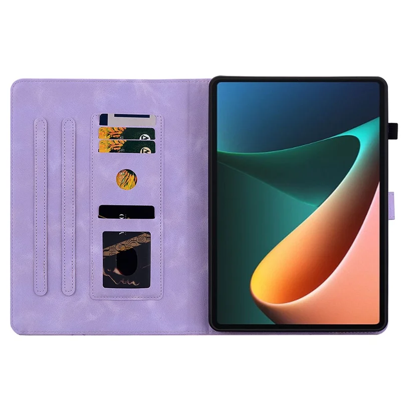 For Xiaomi Pad 5 / Pad 5 Pro Case Lily Flower Imprint PU Leather Stand Tablet Shell - Purple