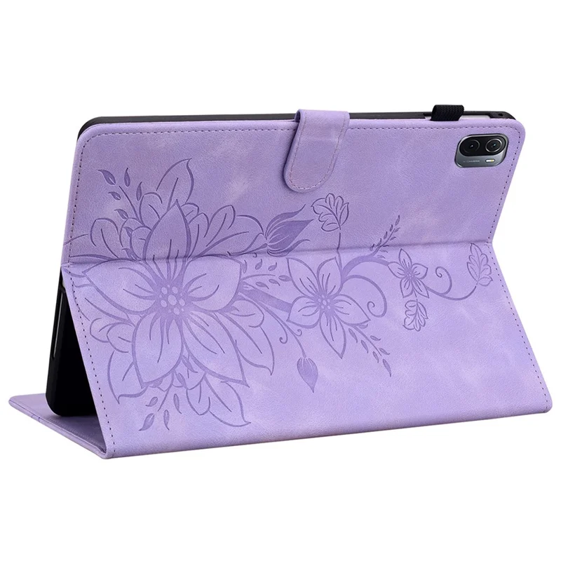 For Xiaomi Pad 5 / Pad 5 Pro Case Lily Flower Imprint PU Leather Stand Tablet Shell - Purple