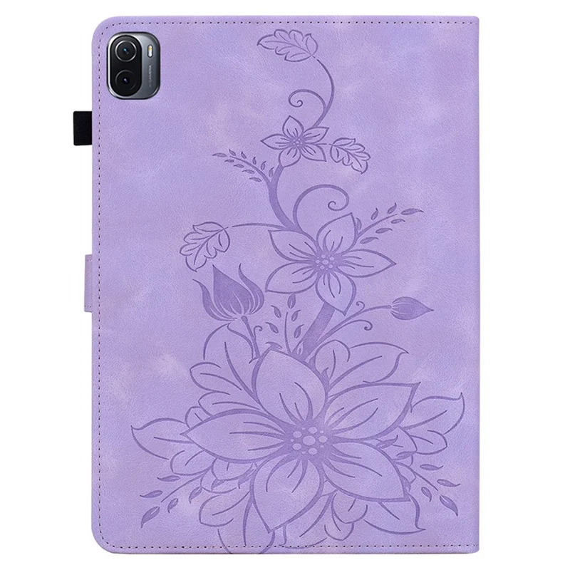 For Xiaomi Pad 5 / Pad 5 Pro Case Lily Flower Imprint PU Leather Stand Tablet Shell - Purple