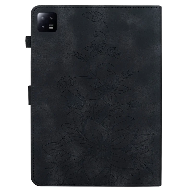 For Xiaomi Pad 6 / Pad 6 Pro Case Stand PU Leather Card Holder Tablet Cover Lily Flower Design - Black
