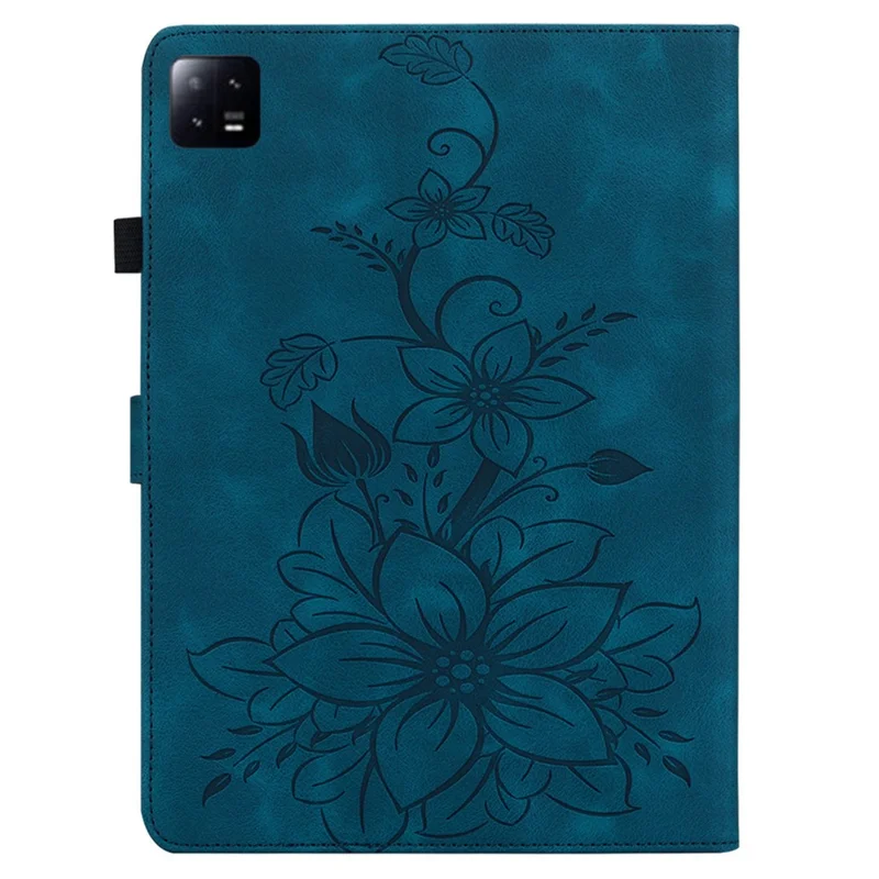 Чехол-подставка с держателем для карт для Xiaomi Pad 6 / Pad 6 Pro, выполненный из искусственной кожи с рисунком в виде лилии - синий