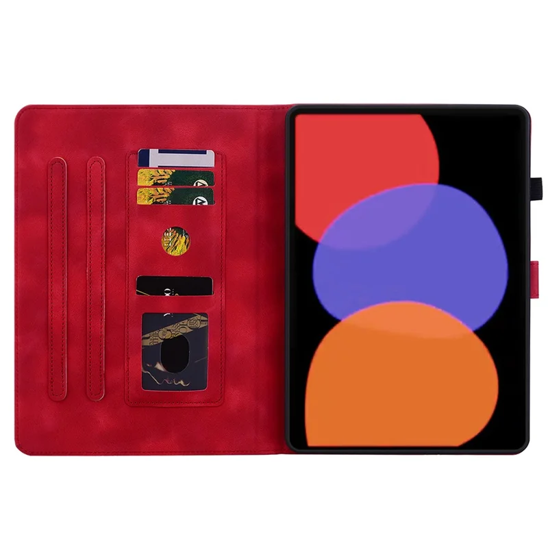 For Xiaomi Pad 6 / Pad 6 Pro Case Stand PU Leather Card Holder Tablet Cover Lily Flower Design - Red