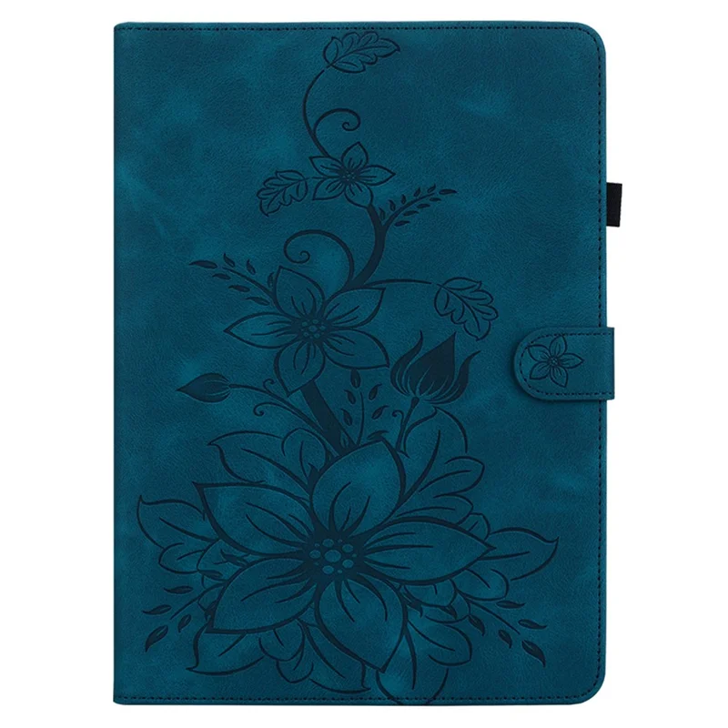For Nokia T20 Case PU Leather Lily Flower Imprinted Folio Stand Protective Cover - Blue