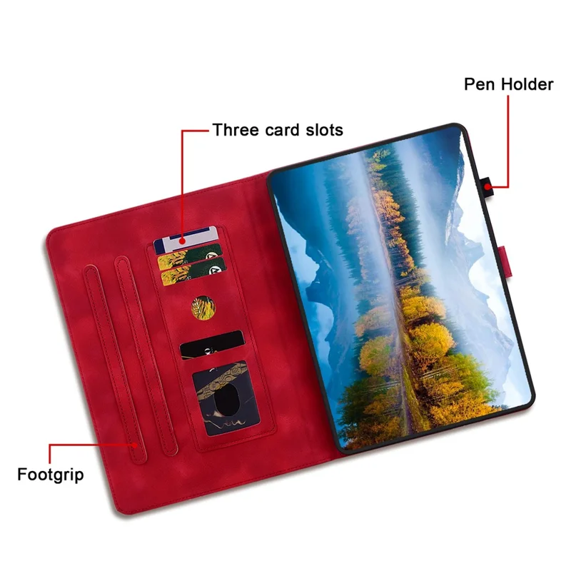 For Nokia T20 Case PU Leather Lily Flower Imprinted Folio Stand Protective Cover - Red