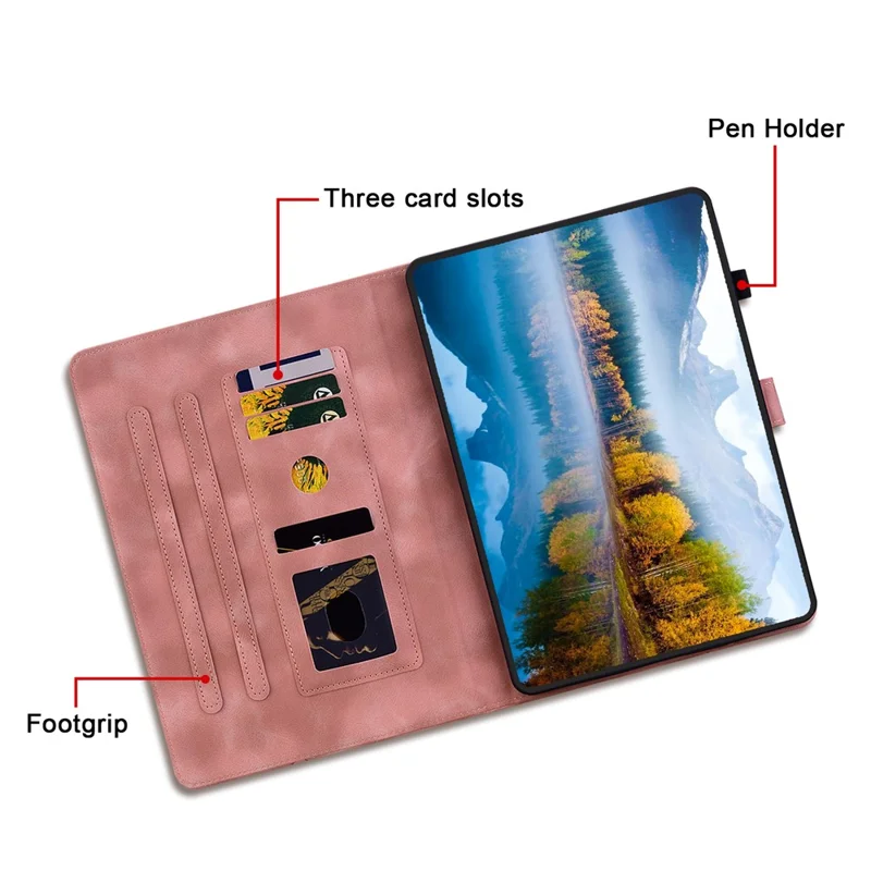 For Nokia T20 Case PU Leather Lily Flower Imprinted Folio Stand Protective Cover - Pink