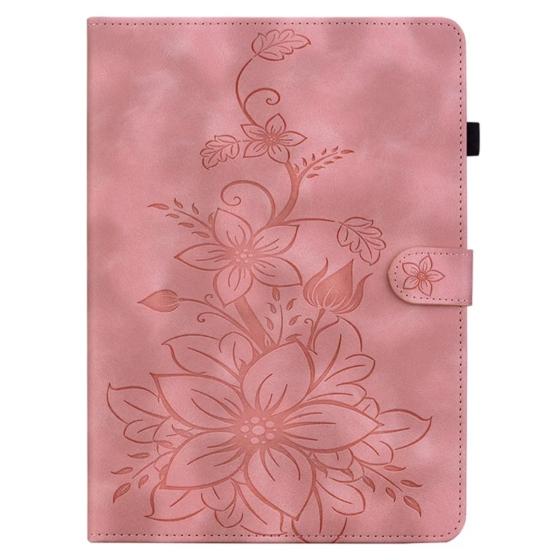 For Nokia T20 Case PU Leather Lily Flower Imprinted Folio Stand Protective Cover - Pink