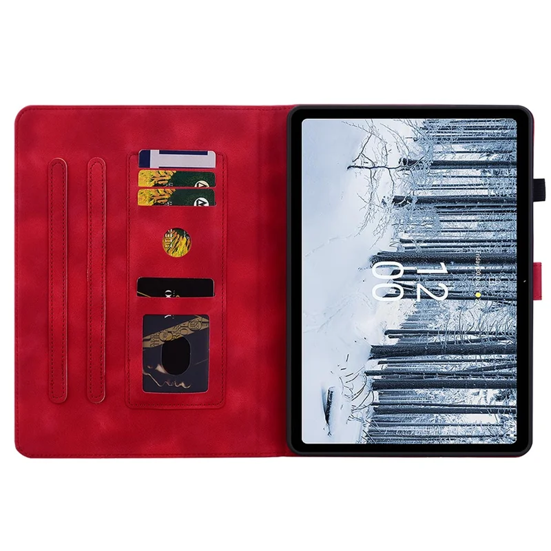 Pour Nokia T21 Étui de protection Lily Flower Imprint PU Leather Card Slots Tablet Cover - Red