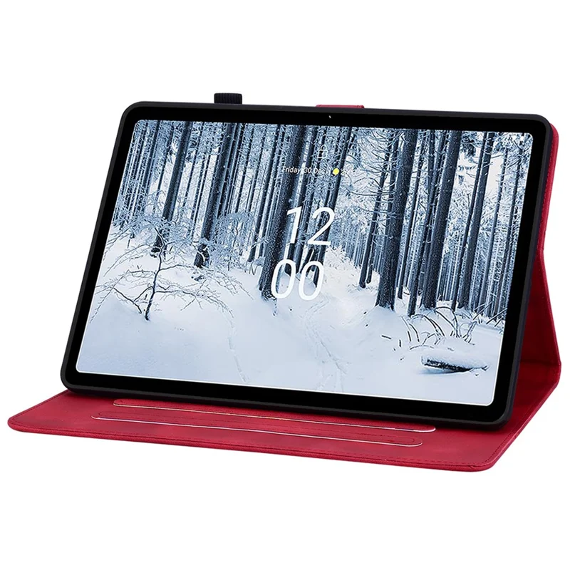 Pour Nokia T21 Étui de protection Lily Flower Imprint PU Leather Card Slots Tablet Cover - Red