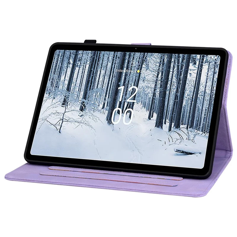 Para Nokia T21 Funda protectora Estampado de Flor de Loto Funda de Cuero PU con Ranuras para Tarjetas Funda para Tableta - Púrpura