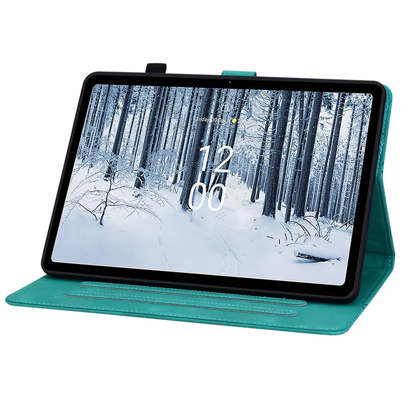 For Nokia T21 Protective Case Lily Flower Imprint PU Leather Card Slots Tablet Cover - Green
