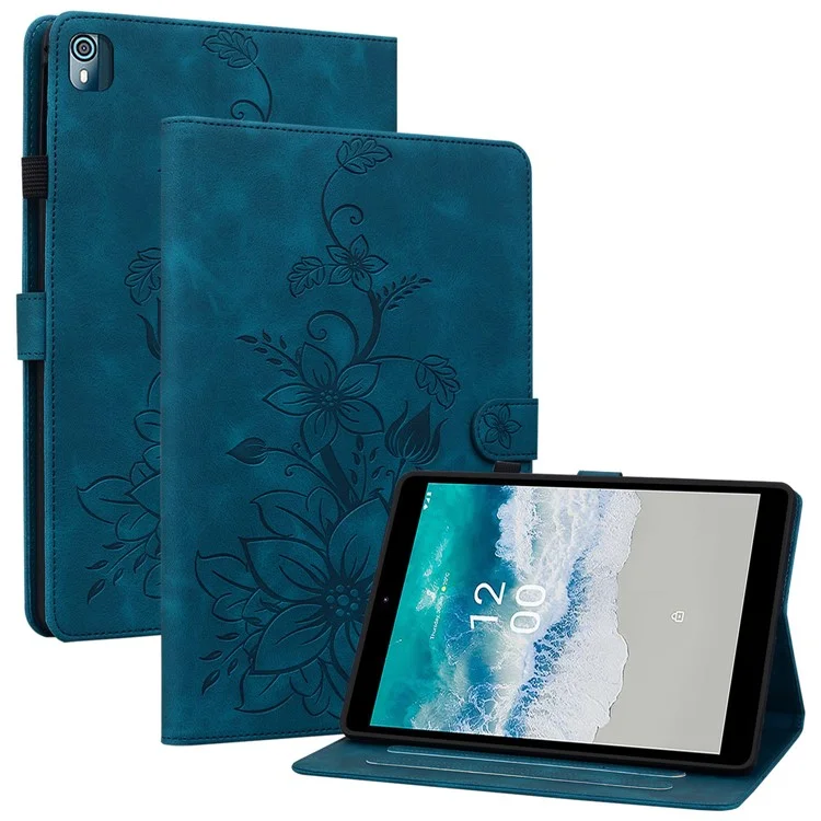 Case para Nokia T10 Lily Flower PU Leather Pencil Holder Fecho Magnético Tablet Cover - Azul