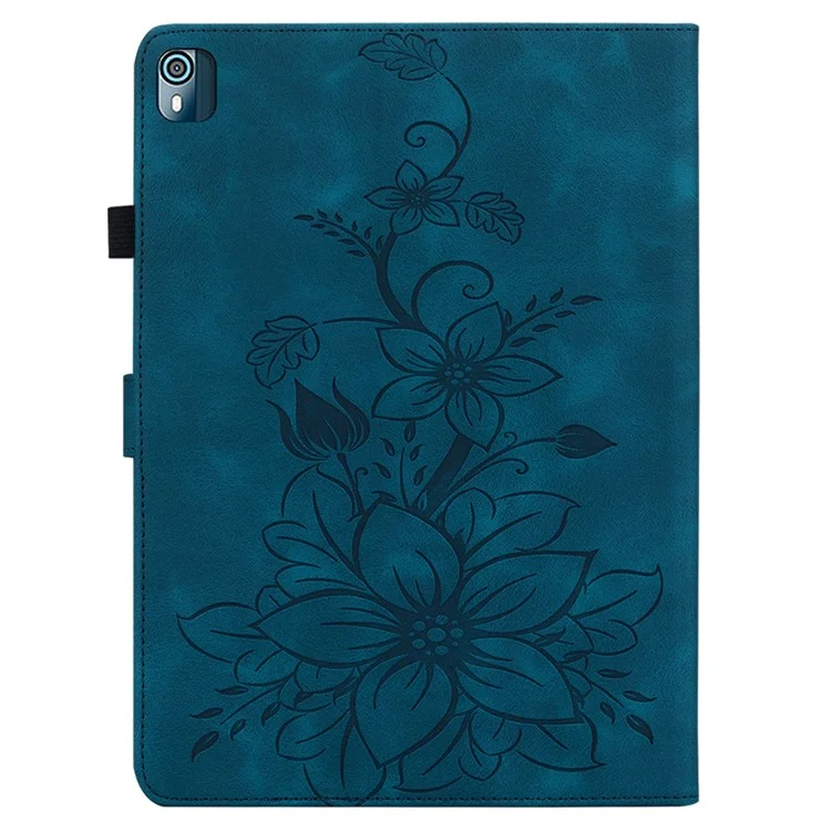 Case para Nokia T10 Lily Flower PU Leather Pencil Holder Fecho Magnético Tablet Cover - Azul