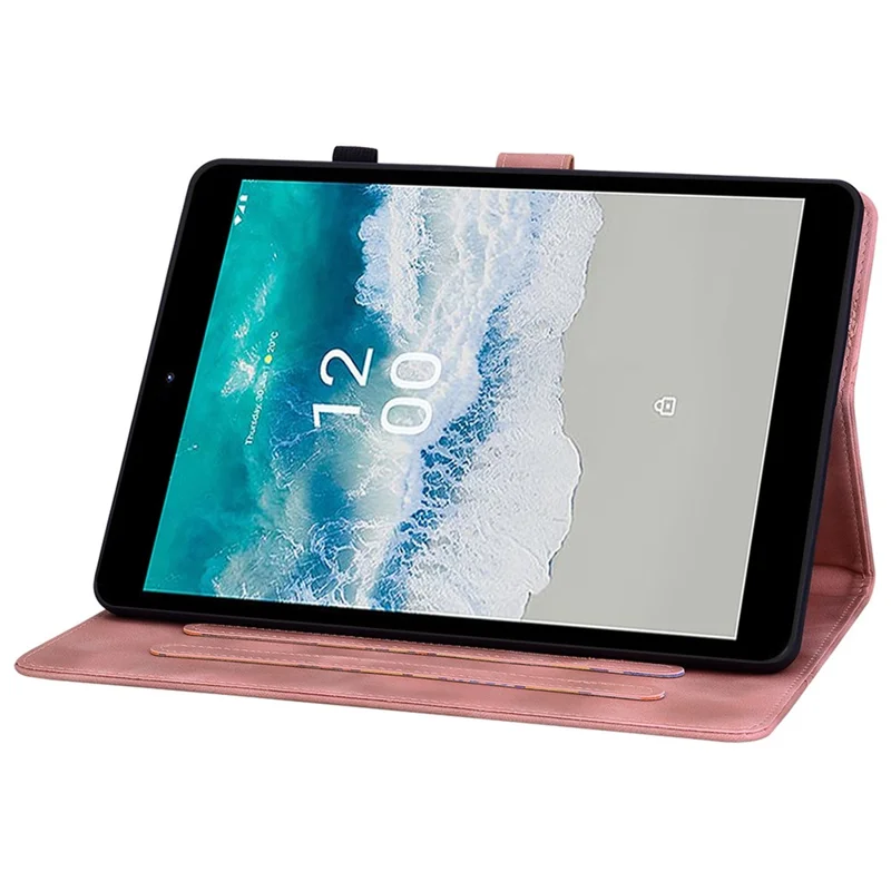 Per Nokia T10 Case Lily Flower PU Leather Pencil Holder Magnetic Clasp Tablet Cover - Rosa