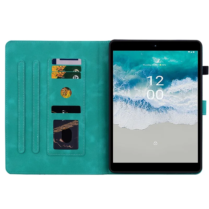 For Nokia T10 Case Lily Flower PU Leather Pencil Holder Magnetic Clasp Tablet Cover - Green