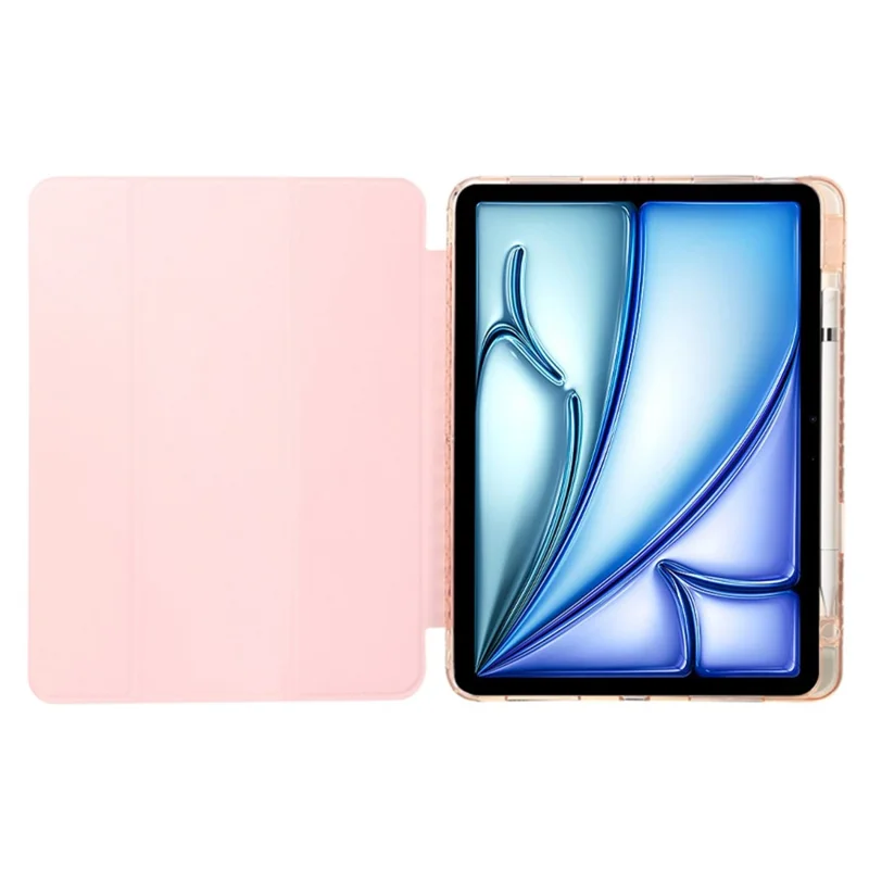 For iPad Air 11 (2025) / (2024) Case TPU+PU Leather+Arcylic Tablet Cover Tri-Fold Stand Tablet Protector - Pink