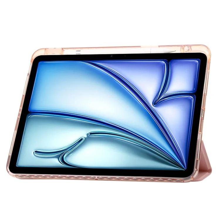 For iPad Air 11 (2025) / (2024) Case TPU+PU Leather+Arcylic Tablet Cover Tri-Fold Stand Tablet Protector - Pink