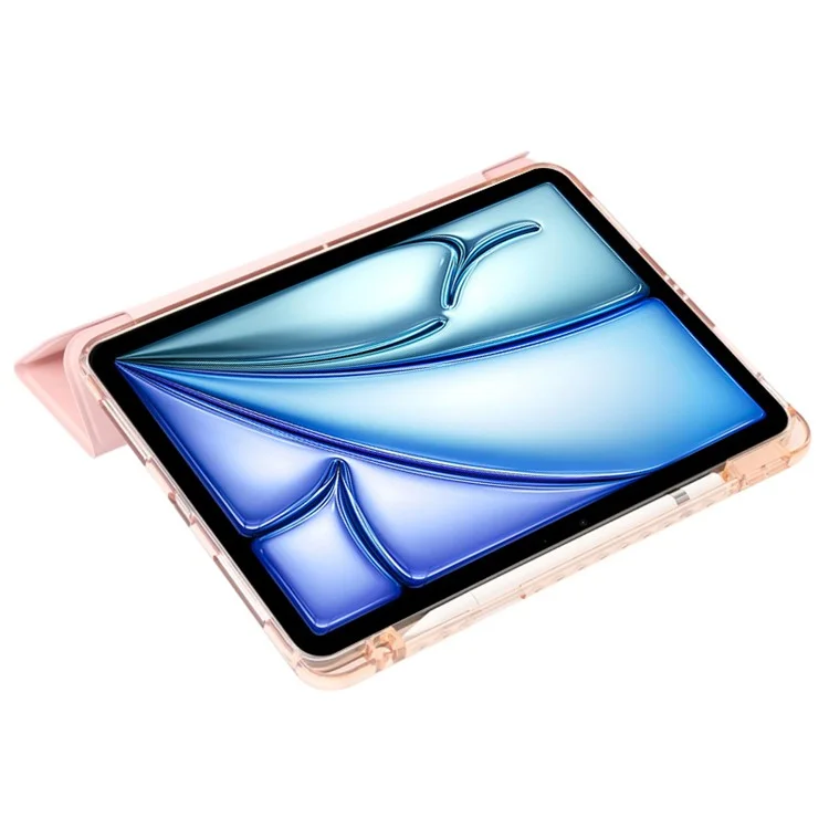 For iPad Air 11 (2025) / (2024) Case TPU+PU Leather+Arcylic Tablet Cover Tri-Fold Stand Tablet Protector - Pink