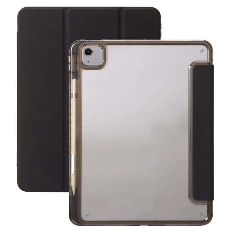 Para iPad Air 13 (2024) Capa Tri-fold Stand Acrylic Back PU Leather Anti Fall Tablet Cover - Preto