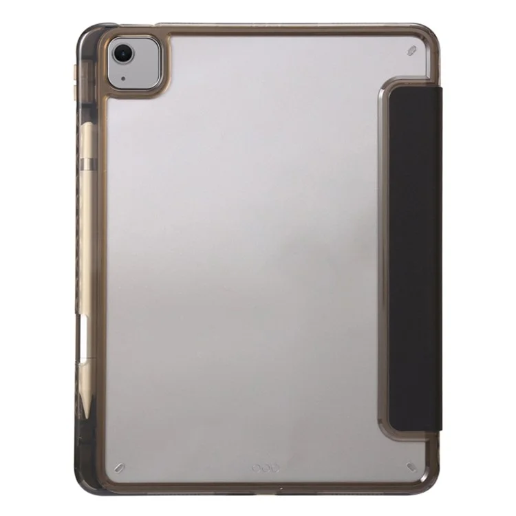 Para iPad Air 13 (2024) Capa Tri-fold Stand Acrylic Back PU Leather Anti Fall Tablet Cover - Preto