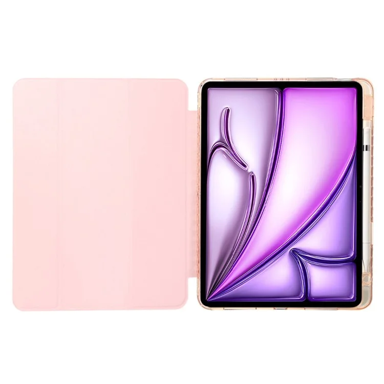 Para iPad Air 13 (2024) Capa Tri-fold Stand Acrylic Back PU Leather Anti Fall Tablet Cover - Preto