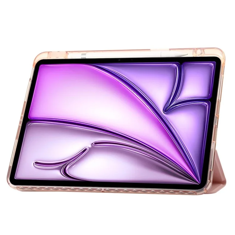 Para iPad Air 13 (2024) Capa Tri-fold Stand Acrylic Back PU Leather Anti Fall Tablet Cover - Preto