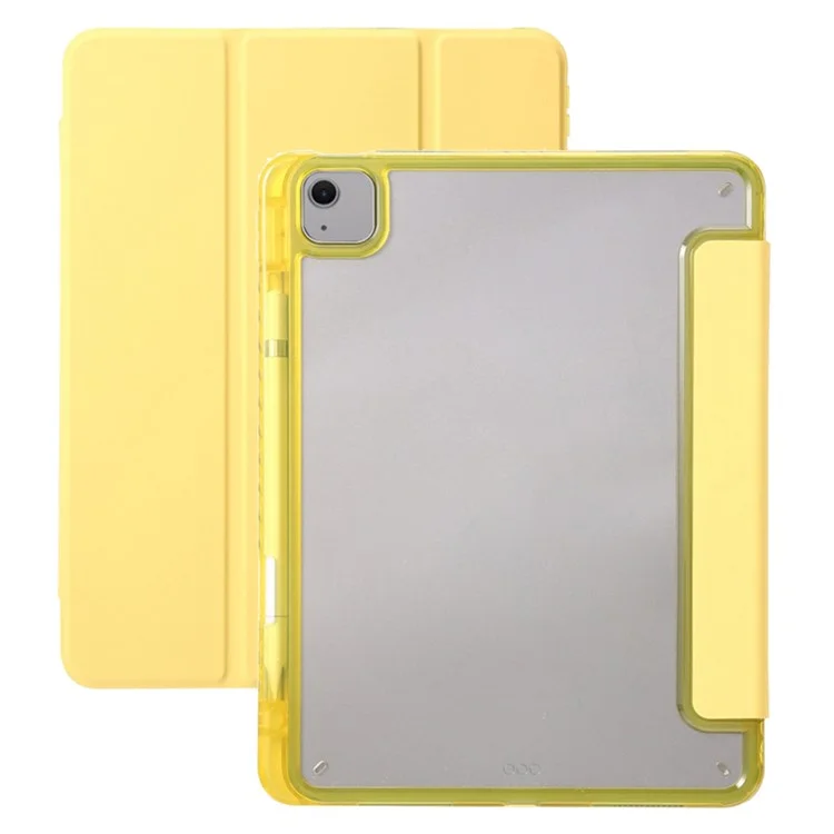 For iPad Air 13 (2025) / (2024) Case Tri-Fold Stand Acrylic Back PU Leather Anti Fall Tablet Cover - Yellow
