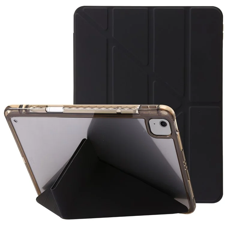Para iPad Air 11 (2024) Case PU Leather Origami Stand See-through Tablet Cover - Preto