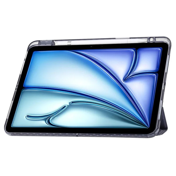 Para iPad Air 11 (2024) Case PU Leather Origami Stand See-through Tablet Cover - Preto