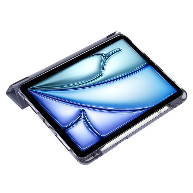 Para iPad Air 11 (2024) Case PU Leather Origami Stand See-through Tablet Cover - Preto