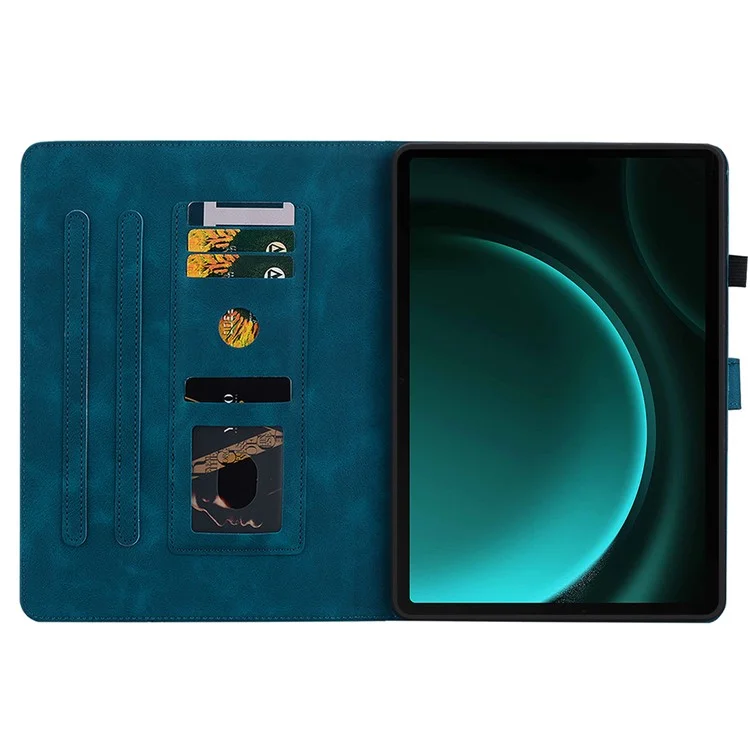 For Samsung Galaxy Tab S10 FE / S9 FE Leather Case Lily Flower Pattern Stand Protective Tablet Cover - Blue