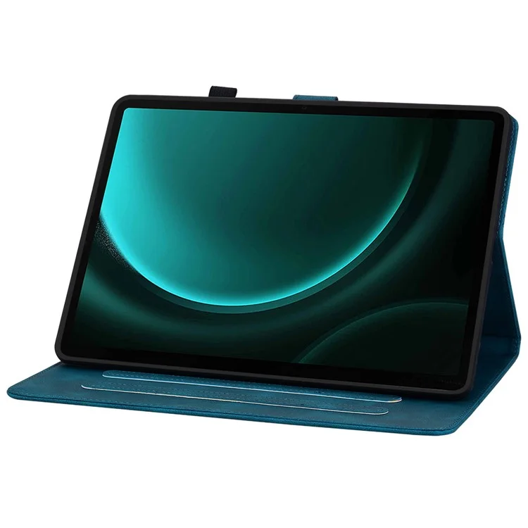 For Samsung Galaxy Tab S10 FE / S9 FE Leather Case Lily Flower Pattern Stand Protective Tablet Cover - Blue